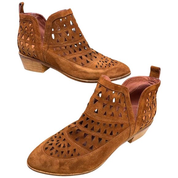 Cecelia New York Catherine Perforated Chestnut Suede Booties - Picture 7 of 11